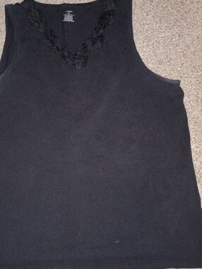 CJ Banks Black Sleeveless V-Neck Tank with Lace Trim
